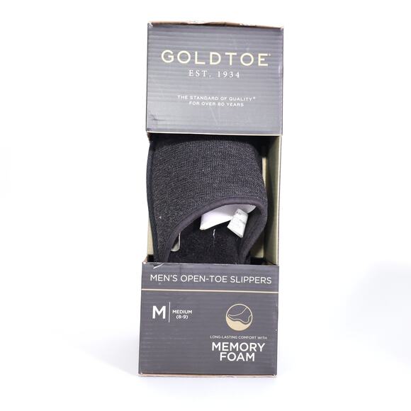 Gold Toe Mens Open Toe Memory Foam Slippers - Mens Medium (8-9) - Black - NIB - Picture 7 of 7